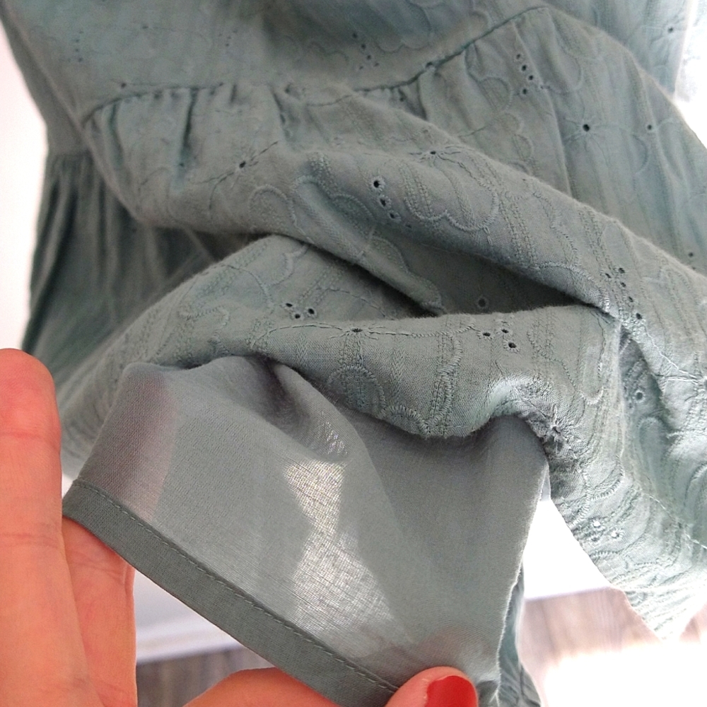 Madewell Embroidered Eyelet Tiered Button-Front Dress in Summer Breeze. - Picture 11 of 12